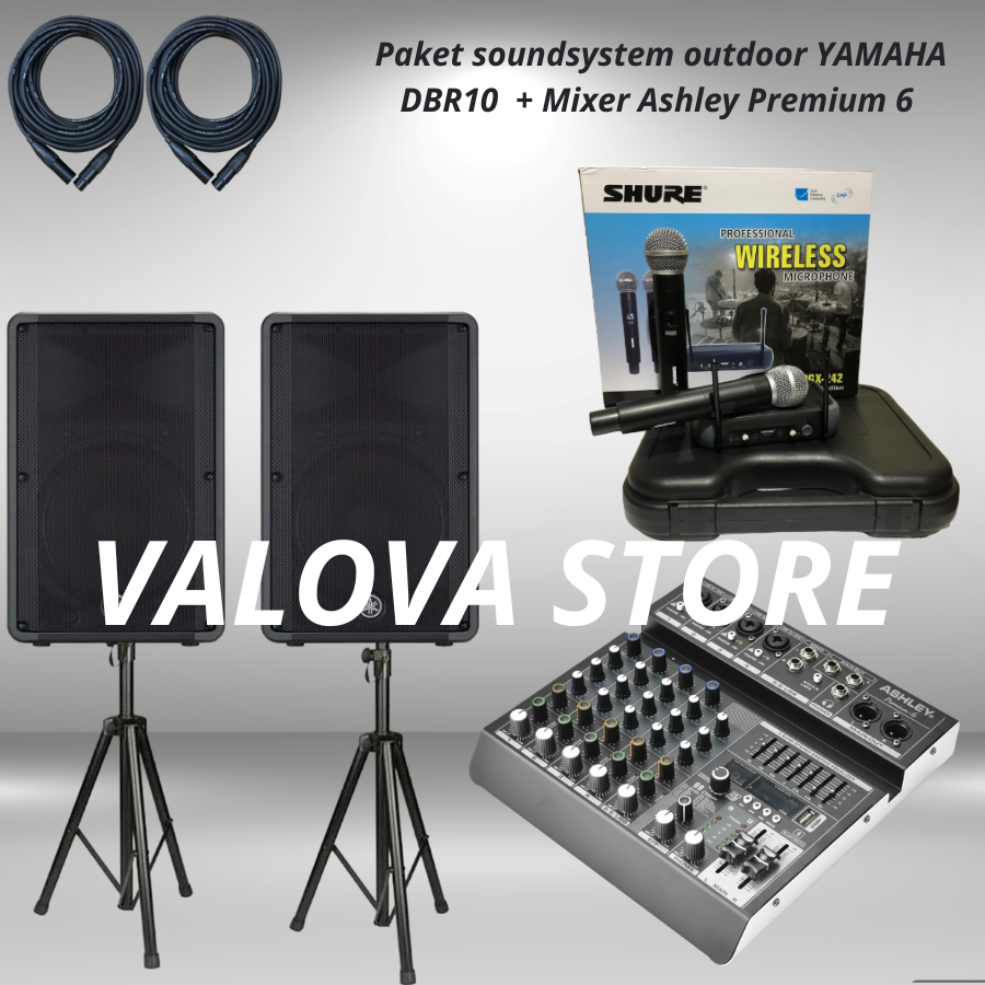 Paket 3 soundsystem outdoor YAMAHA DBR10 + Mixer Ashley Premium 6