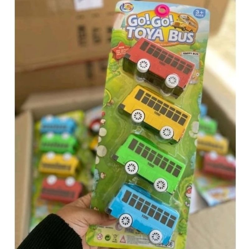 Mainan GoGo Toya Bus isi 4 / Set pull Back  Bis Mainan hey Toya