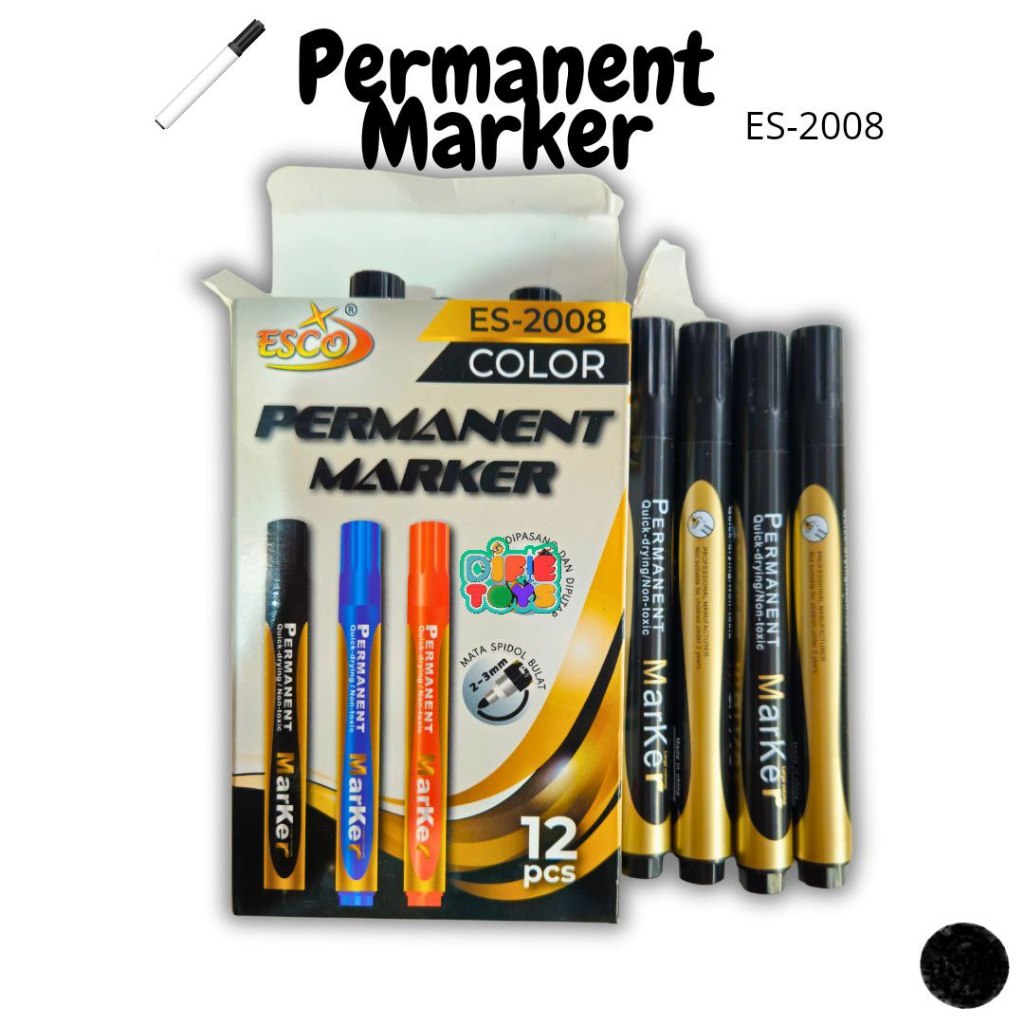 

spidol permanent marker Esco ES-2008 eceran dan isi 12