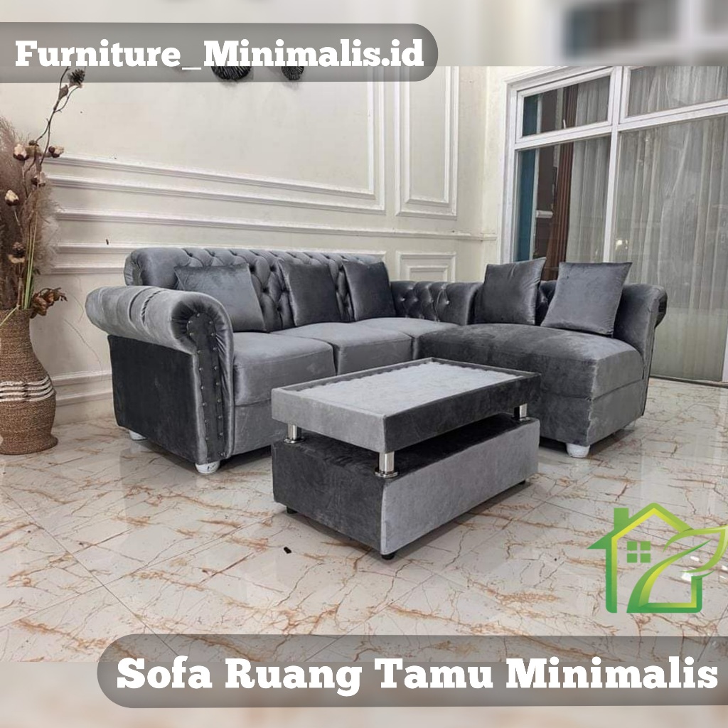 Sofa Ruang Tamu Minimalis Sofa L Chesterfield Slonjor Bahan Velvet