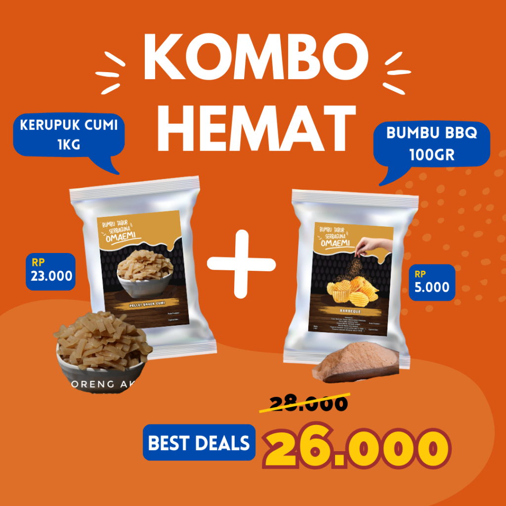 

PAKET KOMBO KETAGIHAN Kerupuk Cumi 1kg + Bumbu Tabur Rasa Barbeque 100gr