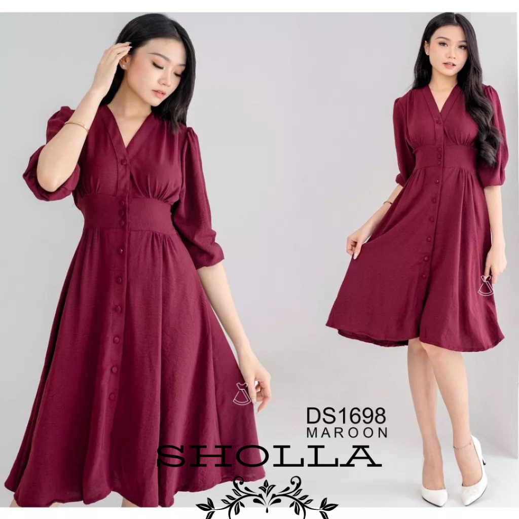 Premium Sholla Dress Crinkle Midi Casual Polos Hitam Sage Denim Jimbo Ld 110 - 115