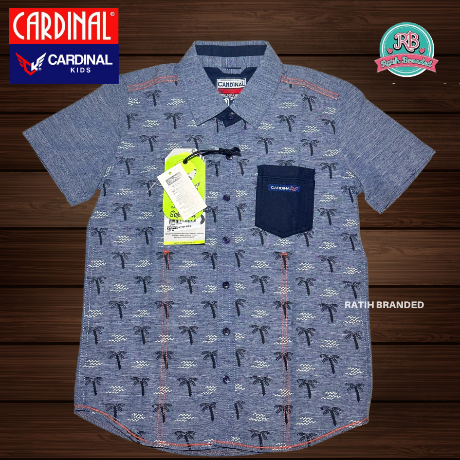 Cardinal Kids Kemeja branded anak laki laki original obral tangan pendek warna abu abu unisex promo 