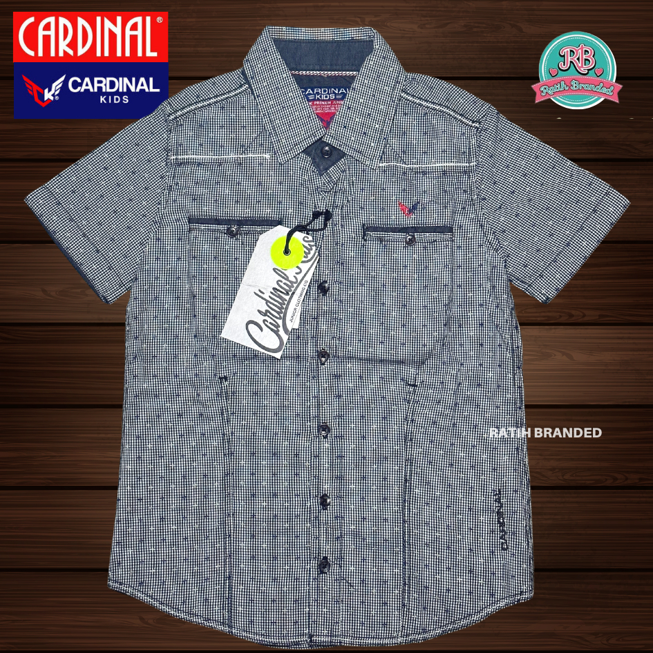Cardinal Kids Kemeja anak laki laki original obral tangan pendek warna abu abu kotak kotak unisex pr