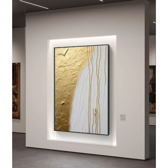 LUKISAN Abstract Gold Foil Cat Timbul