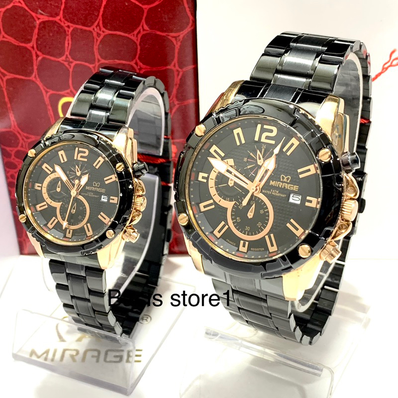 Jam Tangan Couple Pria Dan Wanita Mirage 8714 Roseblack Original
