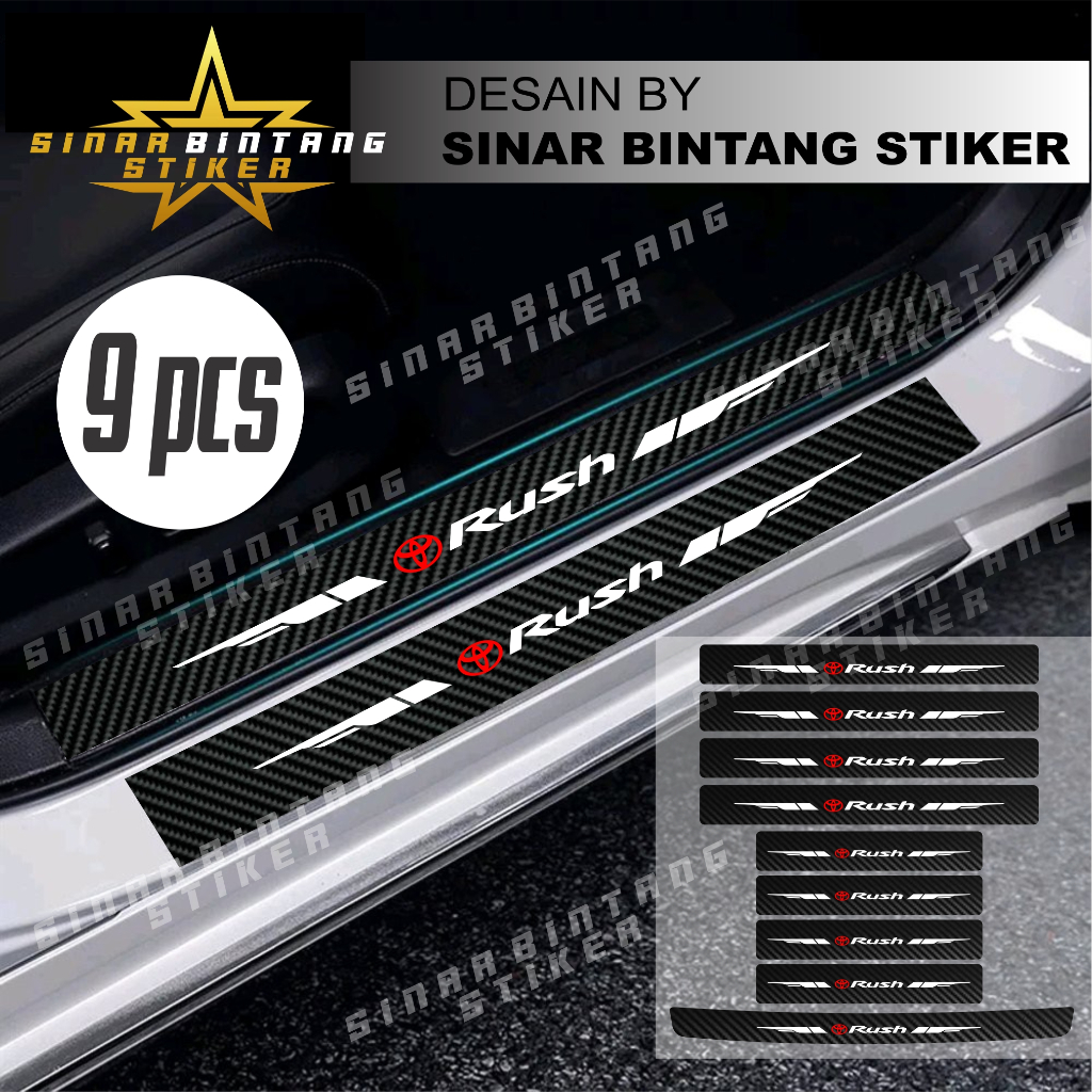 9pcs stiker carbon mobil toyota rush cuting stiker pelindung door sill plate mobil dari pijakan