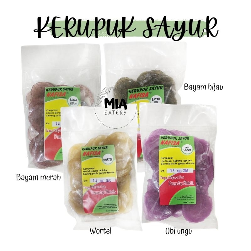 

Kerupuk Sayur Bayam Wortel Ubi Nafisa non MSG kerupuk sehat chips keripik