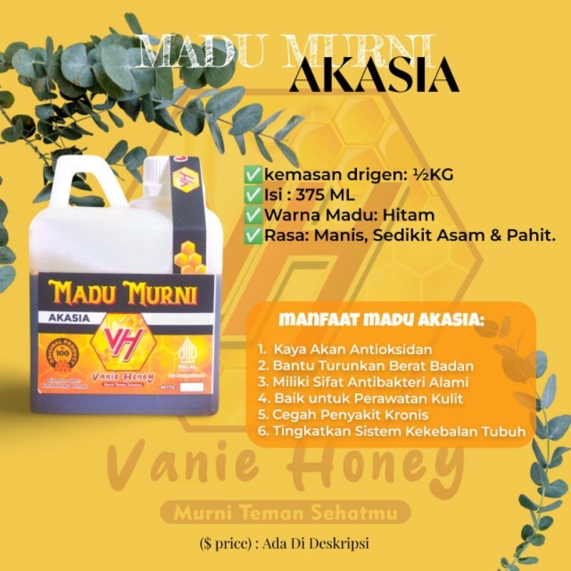 

MADU HITAM AKASIA Madu Murni Asli 100% Nektar Akasia 500 gram (1/2 kg) Alami Tanpa Pengolahan (Raw Honey)_Madu VANIE HONEY