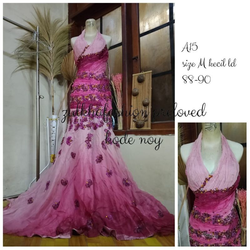 GAUN LONGDRESS WEDDING MEWAH GRADASI PINK