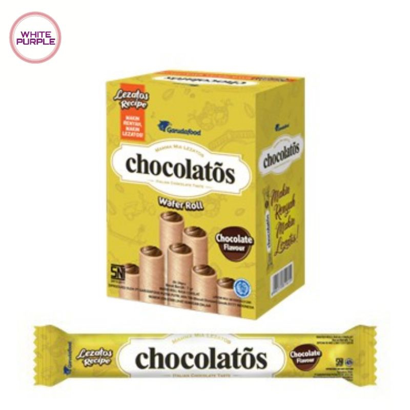 

CHOCOLATOS WAFER ROLL GARUDAFOOD 24pcs / WAFER ROLL RASA COKELAT / ITALIAN CHOCOLATE TASTE / White Purple