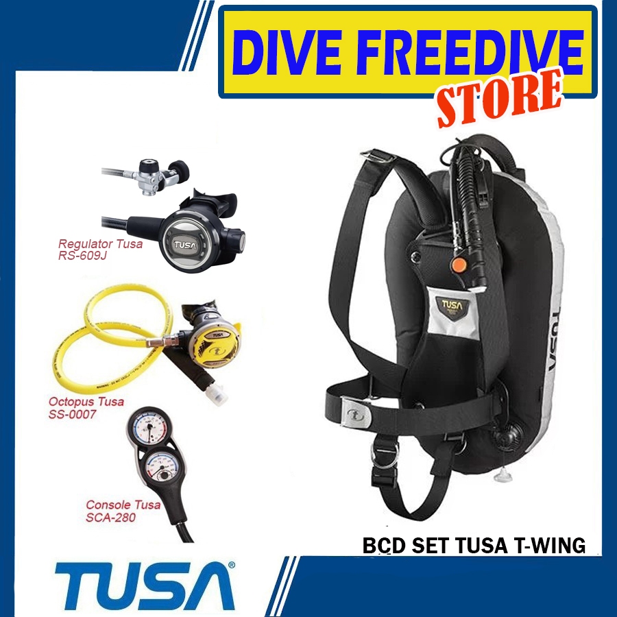 BCD Set Tusa T-Wing Technical 27lb Regulator Tusa RS-609J 1st Stage Diaphragm Octopus Tusa SS-0007 Console Pressure Gauge SCA-280 Double BC Technical Sucba Diving Tusa