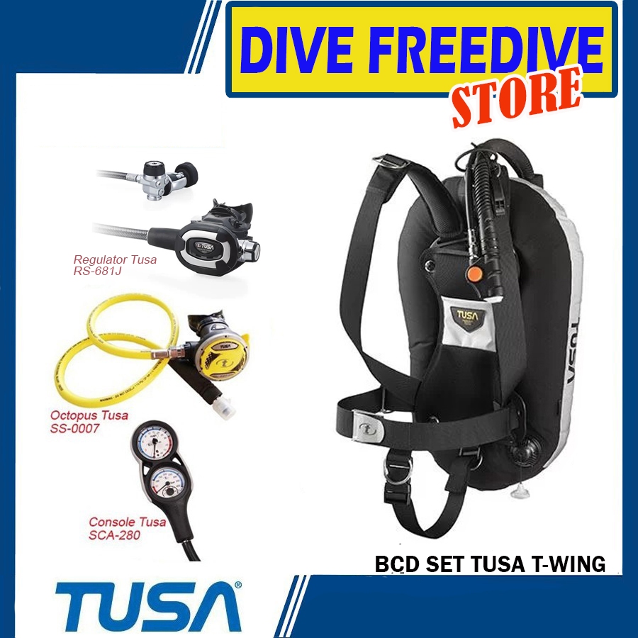 BCD Set Tusa T-Wing Technical 27lb Regulator Tusa RS-681J 1st Stage Diaphragm Octopus Tusa SS-0007 Console Pressure Gauge SCA-280 Double BC Technical Sucba Diving Tusa