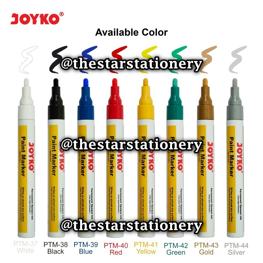 

(1 Biji) GROSIR Paint Marker Joyko PTM-37 PTM-38 PTM-39 PTM-40 PTM-41 PTM-42 PTM-43 PTM-44 / Joyko Paint Marker Color Spidol Cat Permanen Warna PTM / Spidol Joyko PTM / Spidol Silver / Spidol Emas