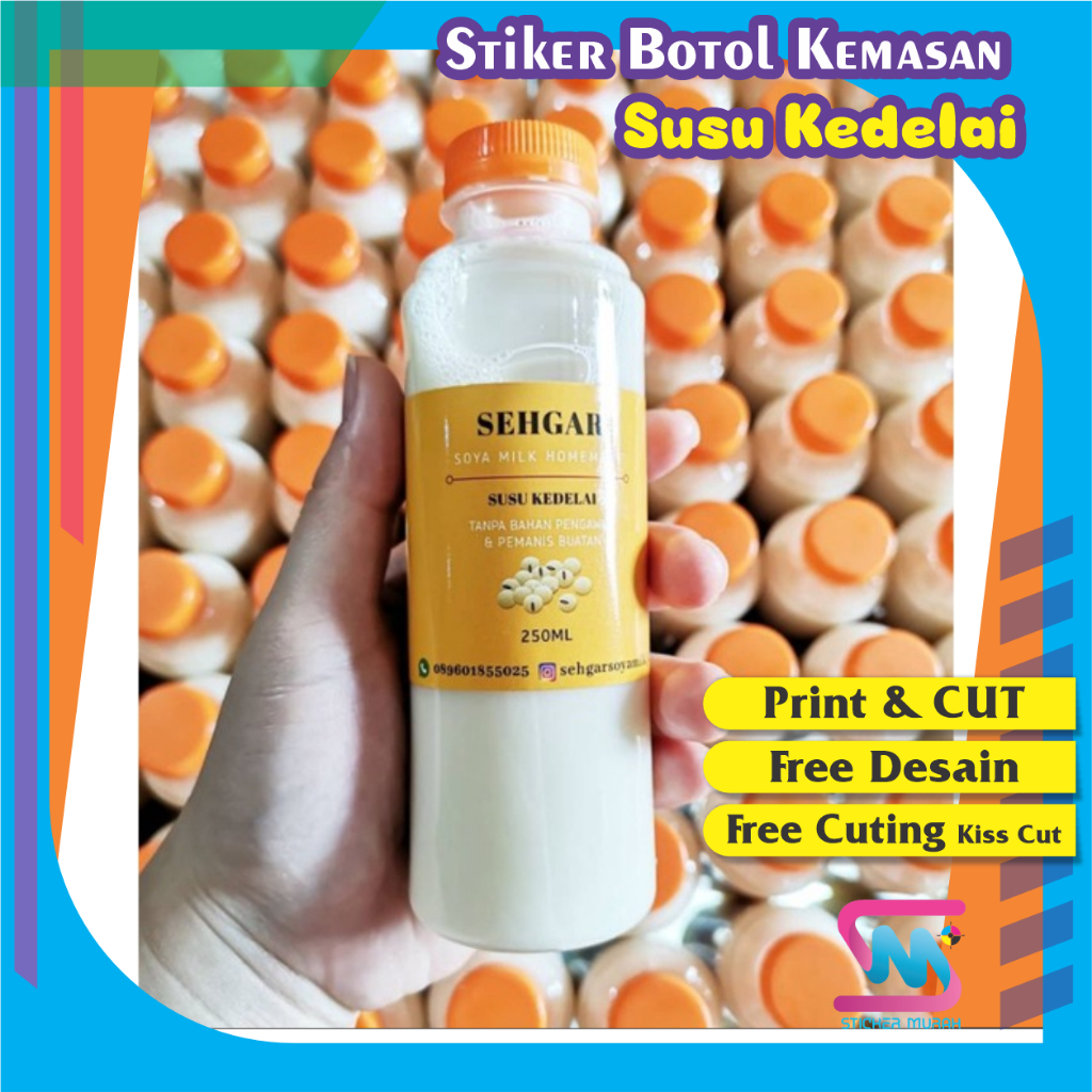 

Stiker Murah Bandung - Print Cetak Sticker Kemasan Botol Minuman Soy Milk Susu Kedelai Cromo Vinyl