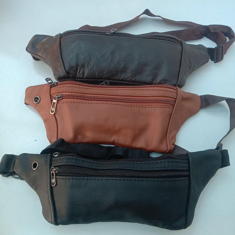 (COD)Tas Pinggang Kulit Pria Wanita/Tas Pinggang Kulit full Sleting/Tas Pinggang keren