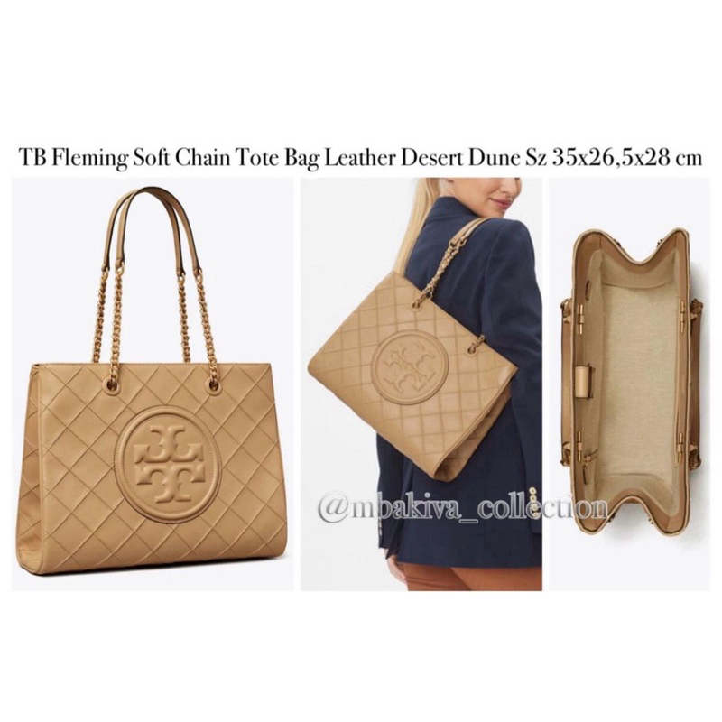 TB Fleming Soft Chain Tote Bag Leather Desert Dune