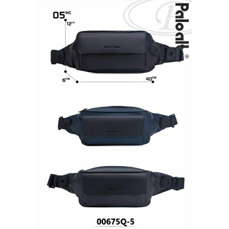 Tas Slempang Pria Original Palo Alto 00675Q-5 Warna Hitam Abu Navy // Slempang Pria Waistbag Pria Pa