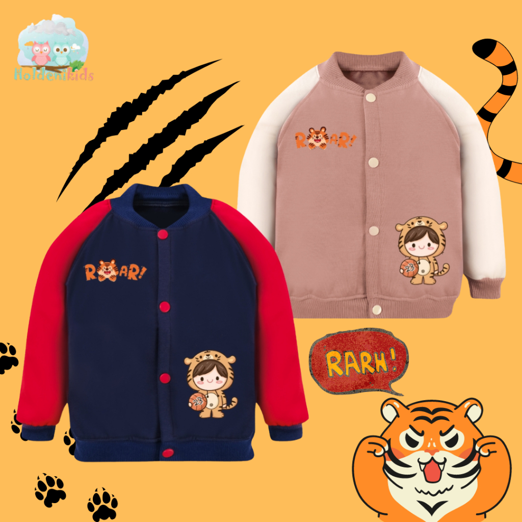 Jaket Baseball Anak Laki laki perempuan 1-5 tahun varsity cowok cewek bomber bahan fleece gambar hew
