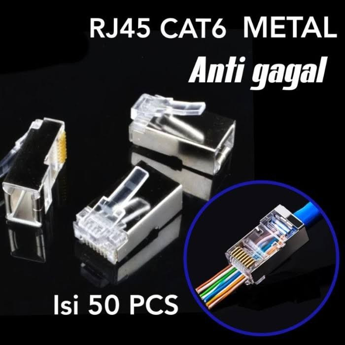Konektor RJ45 Cat6 Metal Anti Gagal Kabel Tembus 6 Besi