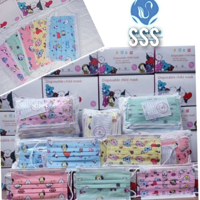 Masker 3 Ply Karakter BTS masker anak BT21