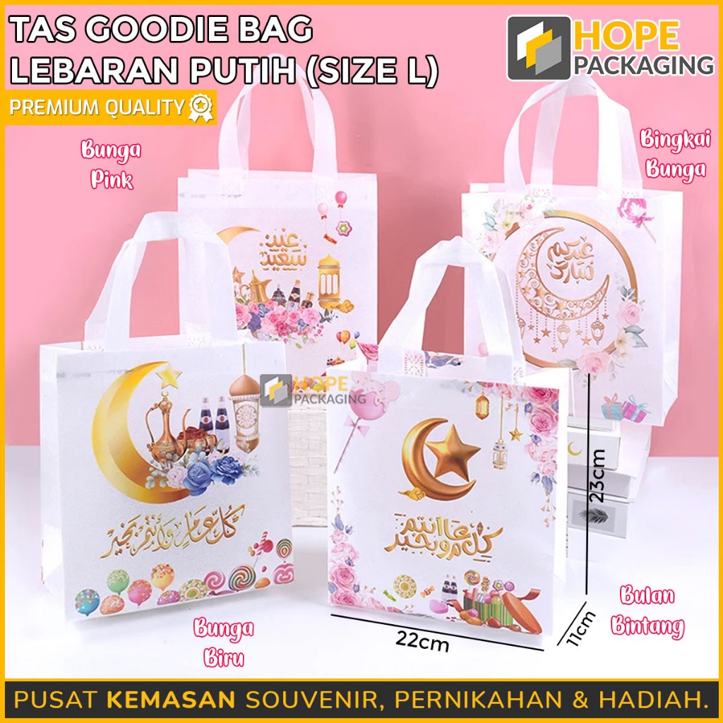 

Tas Goodie Bag lebaran putih Size (L ): 29x27x 12 cm/ Goodie bag lebaran / Tas idul Fitri/ Souvenir Hampers Parcel Lebaran/ Goodie bag parcel Lebaran sembako/ Tas Kantong