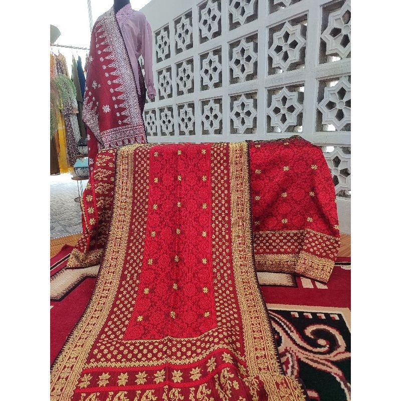 songket palembang benang emas merah