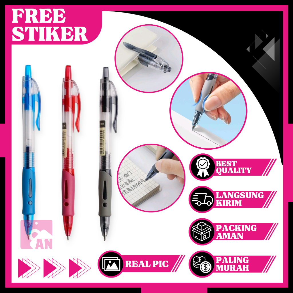

1PCS Pulpen Gel Standard Bolpen Cetekan Transparan Pena Gell 0.5mm Alat Tulis Anak Sekolah Kantor Ballpoint Tinta Biru Hitam Merah Pen A250