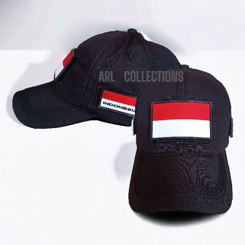 topi tactical bdu bendera indonesia merah putih baseball caps velcro plus 3 patch rubber