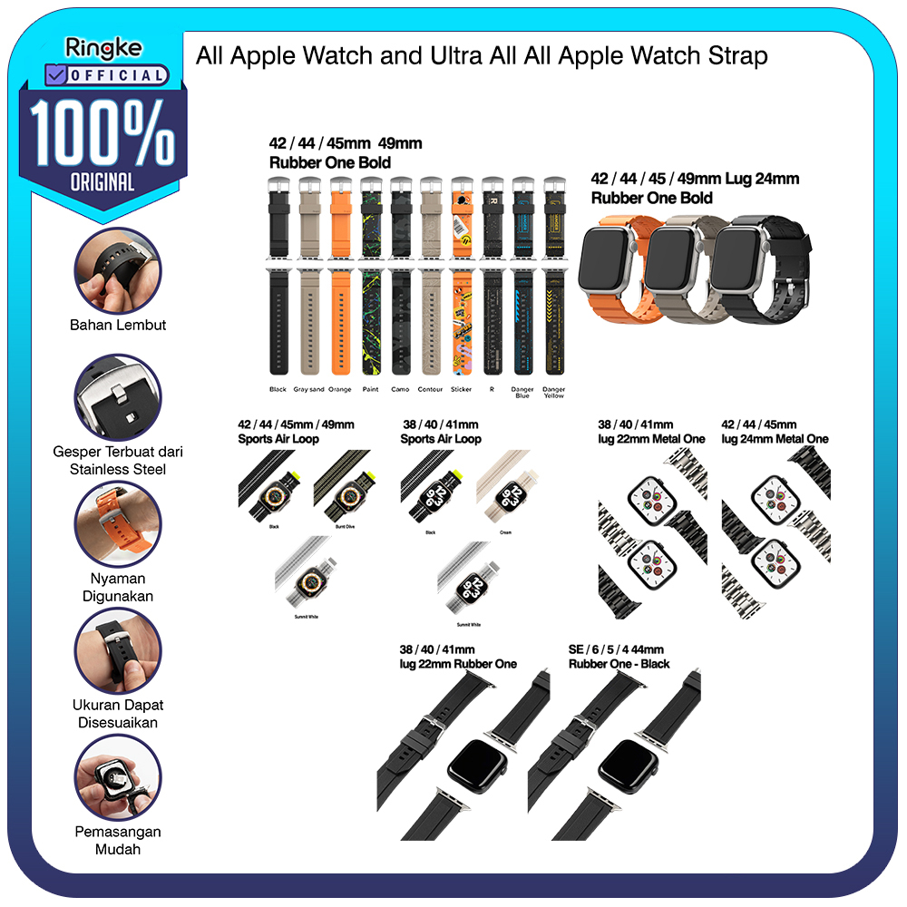 Ringke Apple Watch Strap Tali Jam Tangan Sports Air Loop Rubber One Bold Metal One Nylon 38 40 41 42