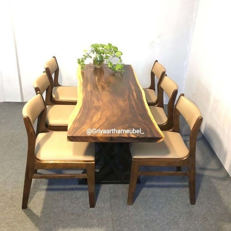 set meja makan kayu trembesi utuh meja makan k6