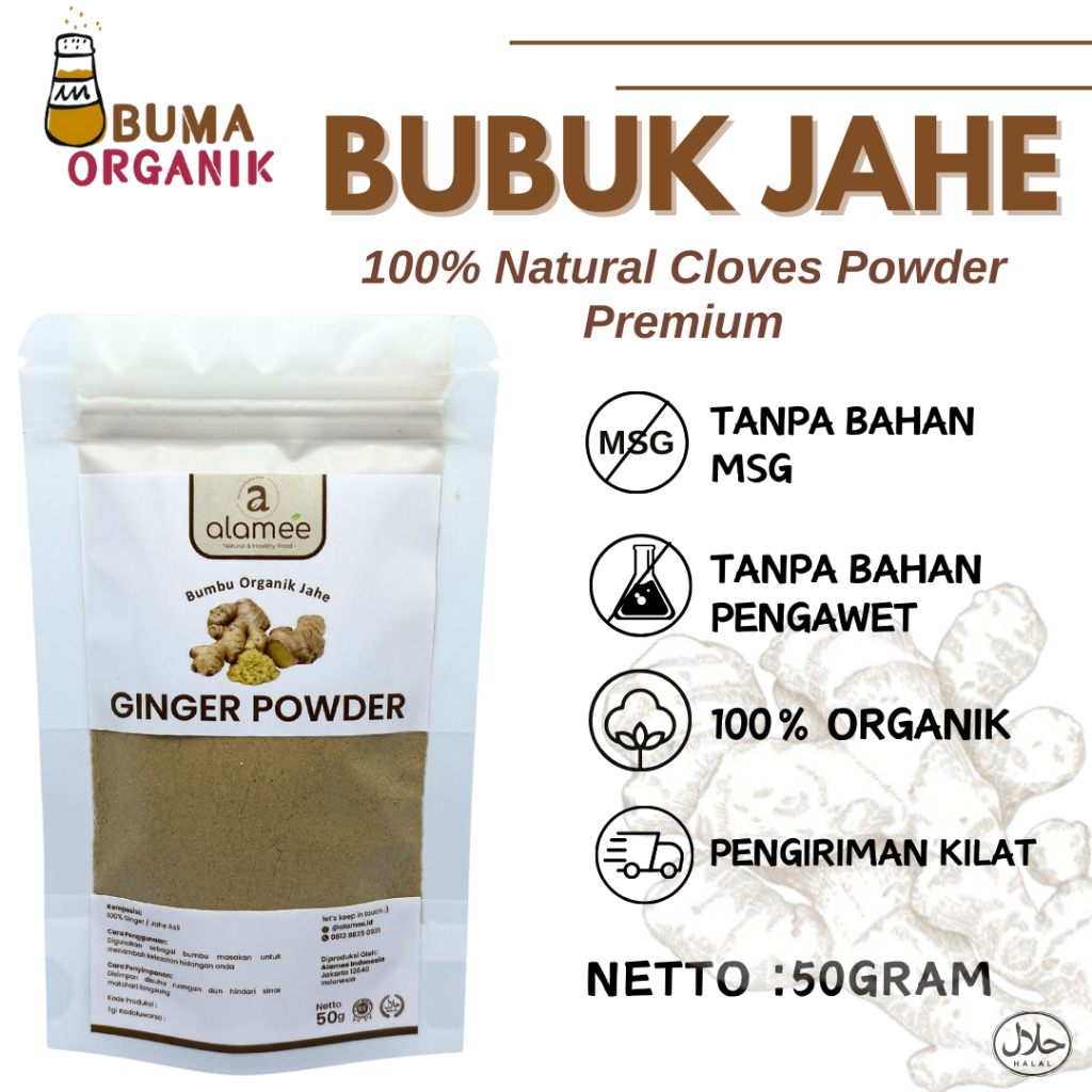 

Jahe Bubuk Ginger Powder Rempah Rimpang Murni Asli Tanpa Campuran 50gram