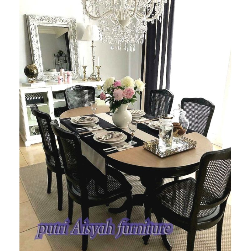 SET MEJA MAKAN OVAL KURSI 6 MODERN.MEJA MAKAN MEWAH