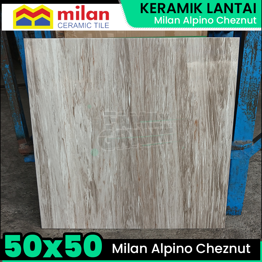 Keramik Lantai 50x50 Milan Alpino Cheznut Motif Serat Kayu Glossy
