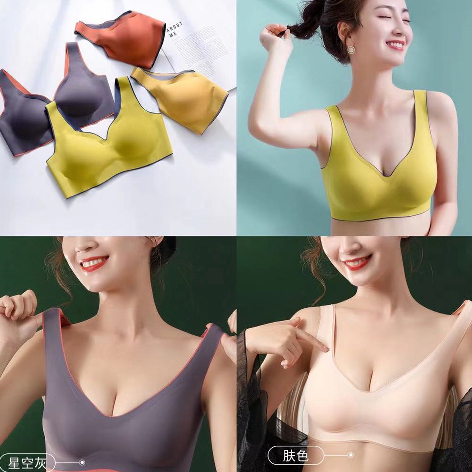 READY STOK Thai Latex Padded Bra Women Seamless Nonwired Sexy Lace Veststyle Bra Top