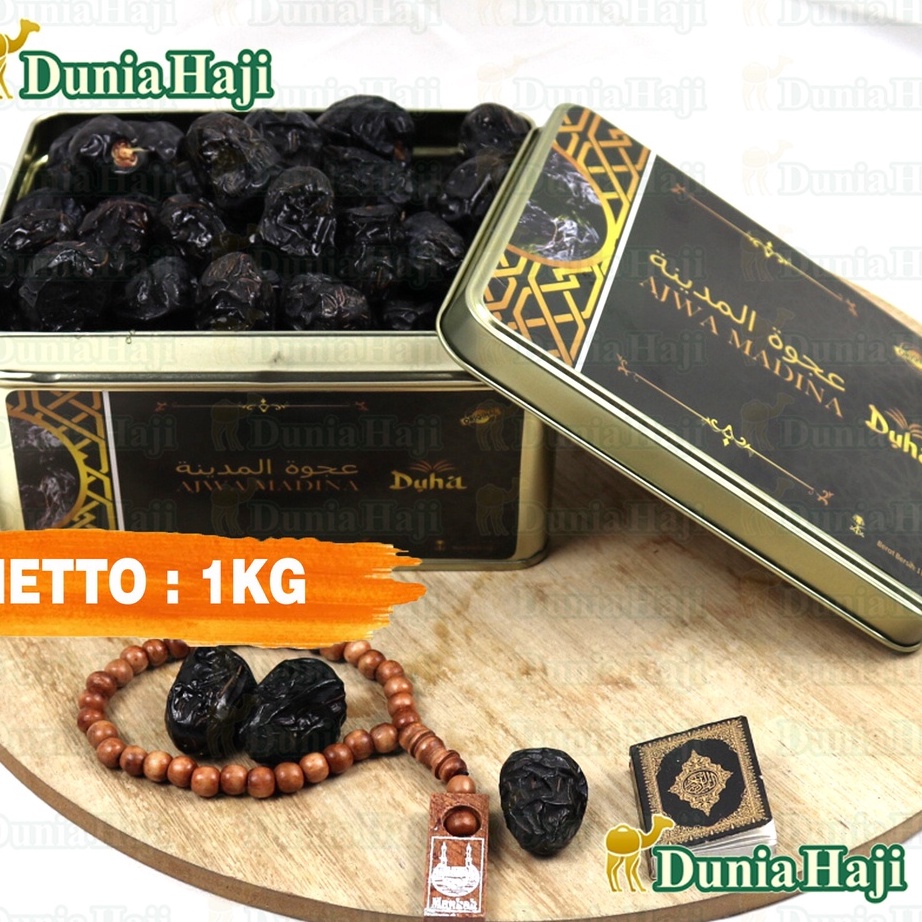 

D2289 Kurma Ajwa 1KG Lembut Kemasan KALENG Azwa Ajwah Kurma Nabi Empuk 1 Asli Madinah Premium Exclusive