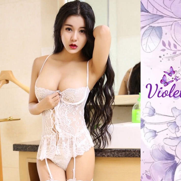 XC26619 Violet Lingerie Seksi  Gstring Babydoll With Garter Pakain Sexy Transparan TANPA STOKING 119