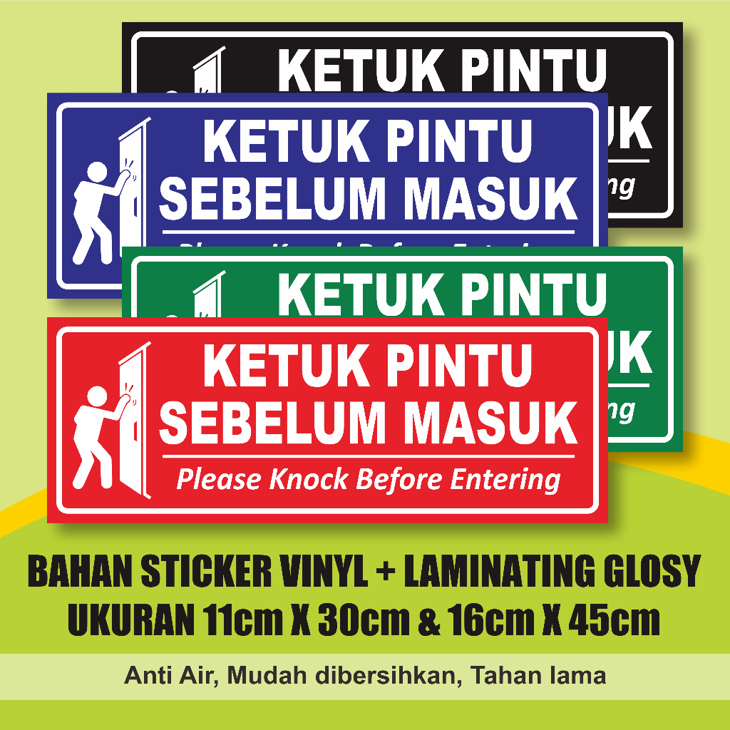 STIKER KETUK PINTU SEBELUM MASUK + LAMINASI GLOSSY
