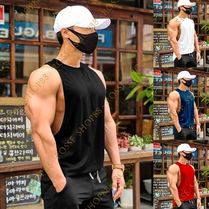 ORIGINAL Singlet Low Cut Pria Kaos Tanpa Lengan Gym Sport Fitness