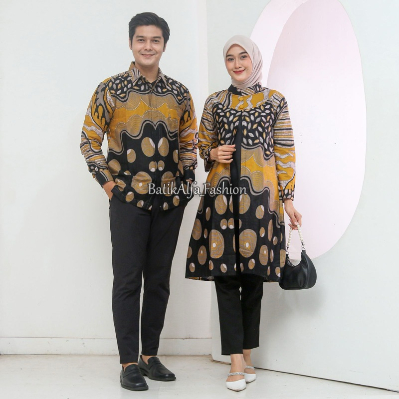 Batik Couple Terbaru Baju Batik Couple Modern Motif Jelita Kuning