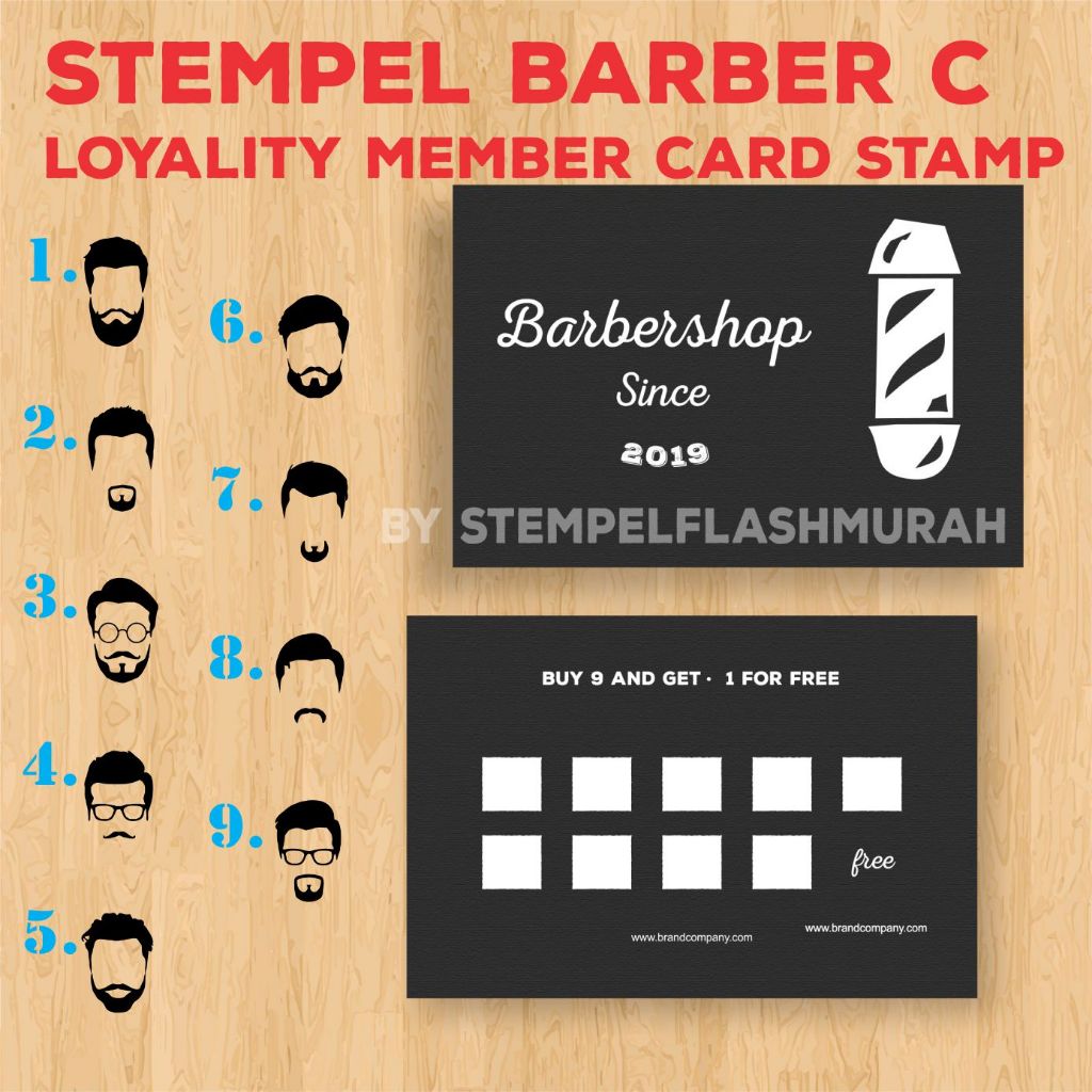 

stempel promo barber C salon loyality kartu nama member card cukur pangkas rambut stamp
