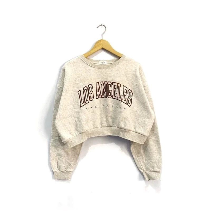 SWEATER CROP LOS ANGELES BASIC SWEATER CREWNECK ATASAN WANITA