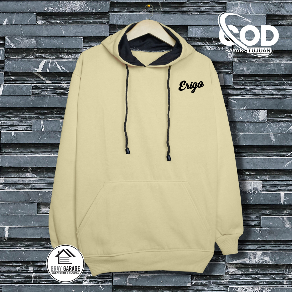 Sweater Hodie Erigo Pria Distro Original Branded Cowok Cewek Unisex Warna Cream Kece Estetik Terpopu