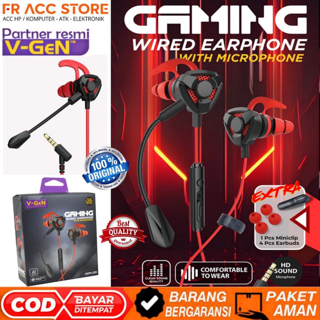 Headset Gaming Dual Microphone Noise Isolating VGEN VEP1-37A Earphone GAMING with mic