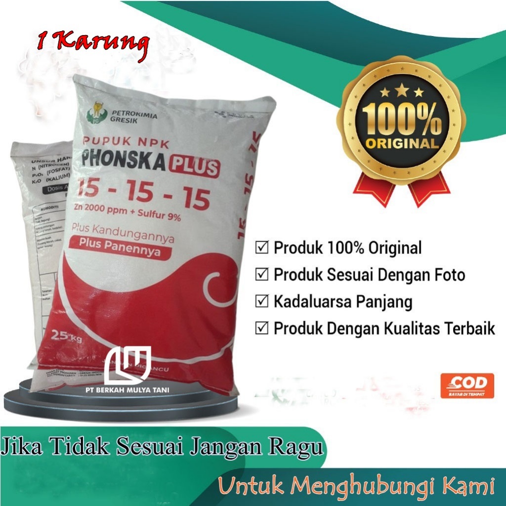 Pupuk NPK Phonska Plus 15-15-15 Kemasan Pabrik 1 Karung 25 Kg