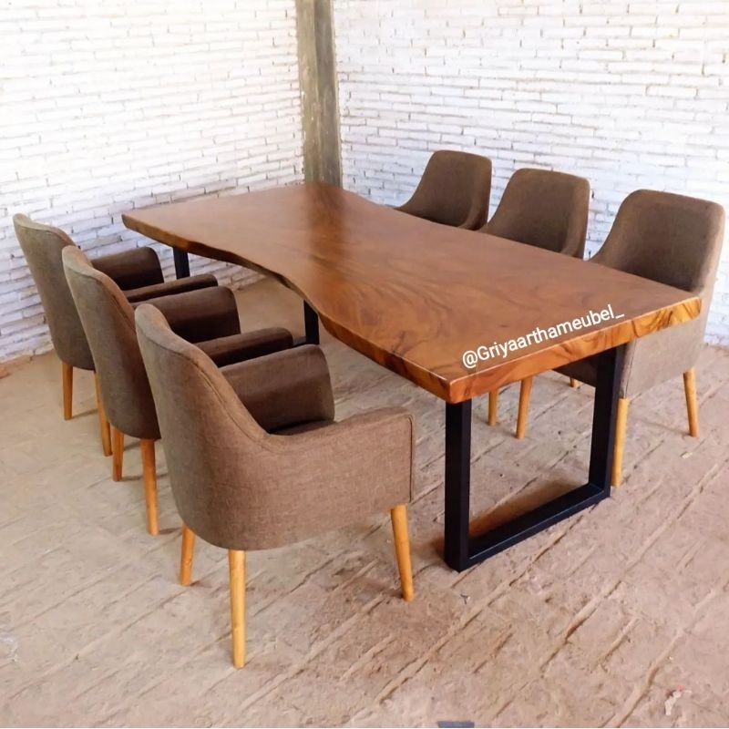 dining set kayu trembesi utuh meja makan k6 kayu suar solid