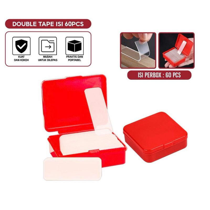 

Double Tape Isi 60Pcs Box Mini Selotip Bening Transparan 2 Sisi Serbaguna lakban