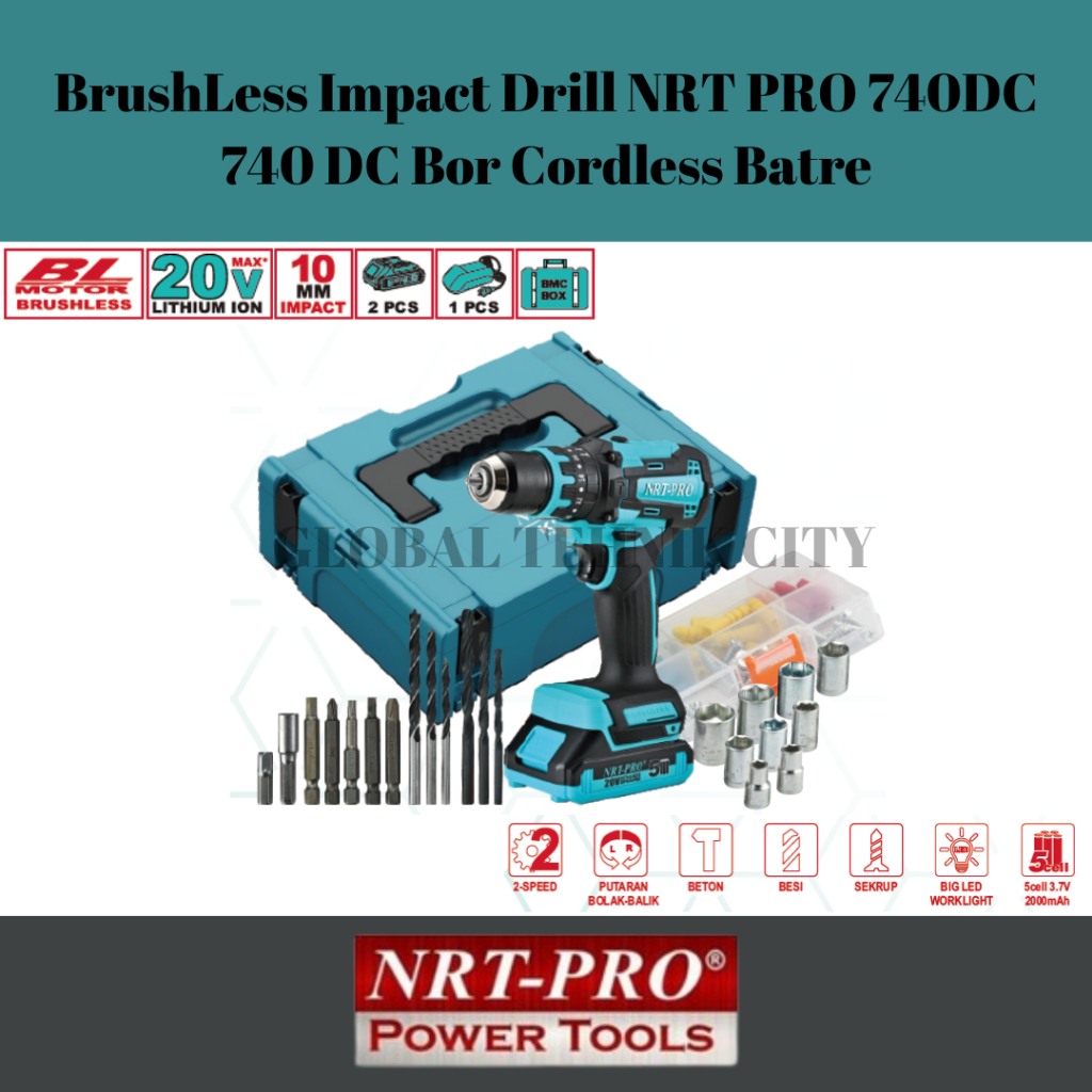 BrushLess Impact Drill NRT PRO 740DC 740 DC Bor Cordless Batre