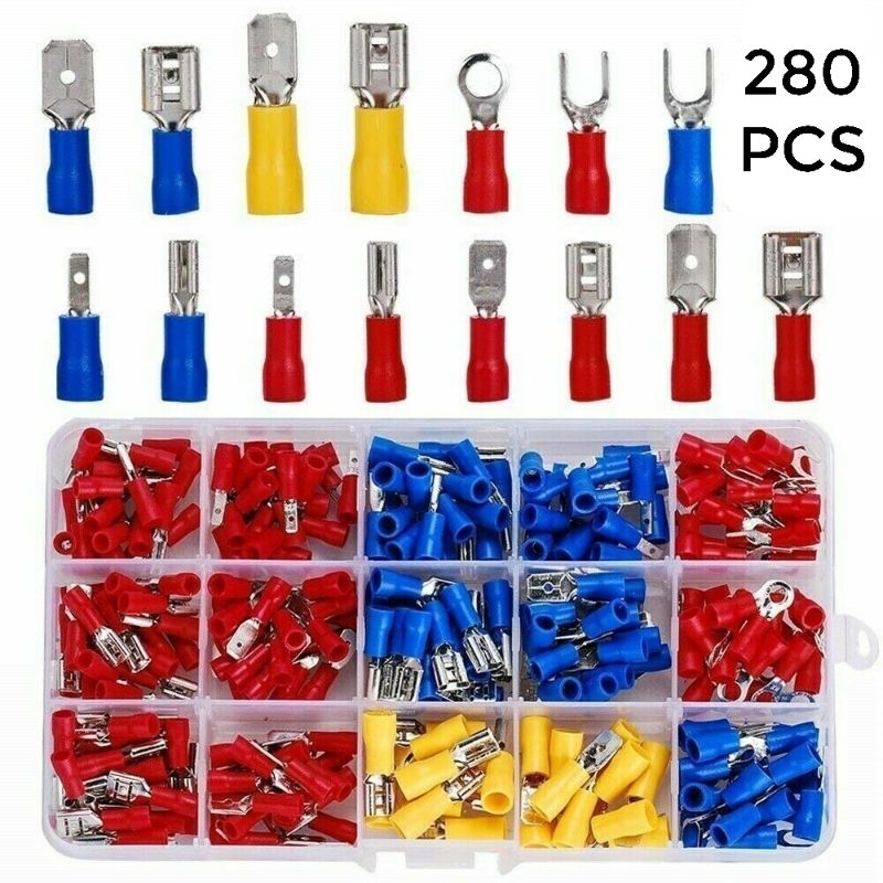 Set Skun Terminal Gepeng Insulated Connector Male Female, Skun Ferrules Insulated, Crimp Skun Termin