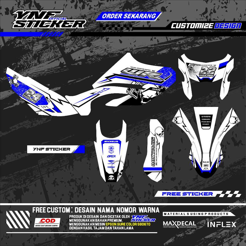 NEW//DECAL WR 155 FULL BODY KOMBINASI CROME  Desain Terbaru Putih